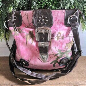 Pink Realtree Camouflage Brown & Silver Buckle Purse Shoulder Bag